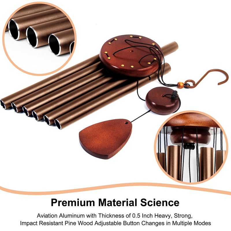 Bursvik Large Aluminium Wind Chimes 37 Inches to Create a Zen Atmosphere Suitable for Outdoor, Garden, Patio Decoration. Classic Wind Chimes with Wind Catcher Suitable as A Gift for Unisex(Coffee) - Image 4