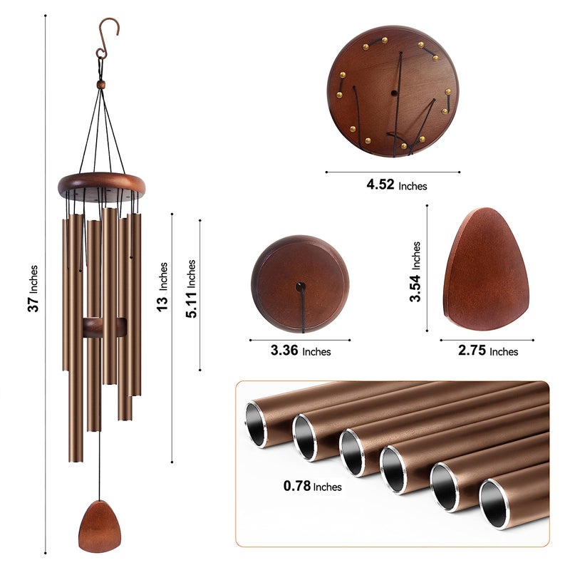 Bursvik Large Aluminium Wind Chimes 37 Inches to Create a Zen Atmosphere Suitable for Outdoor, Garden, Patio Decoration. Classic Wind Chimes with Wind Catcher Suitable as A Gift for Unisex(Coffee) - Image 2