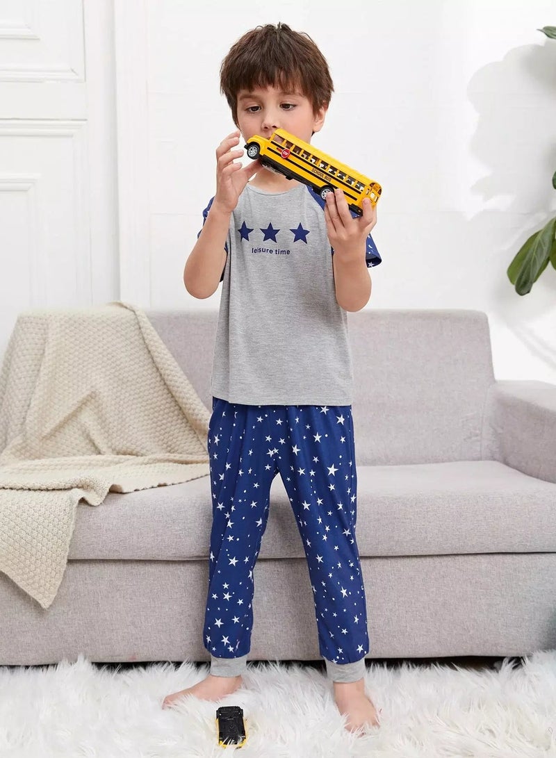 Toddler Boys Letter & Star Print Top and Pants PJ Set - Image 3