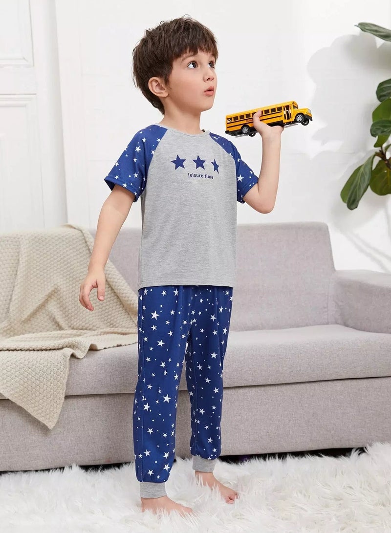 Toddler Boys Letter & Star Print Top and Pants PJ Set - Image 5