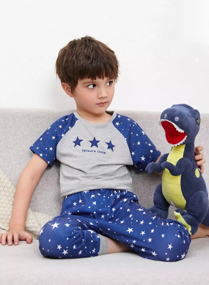 Toddler Boys Letter & Star Print Top and Pants PJ Set - Image 1