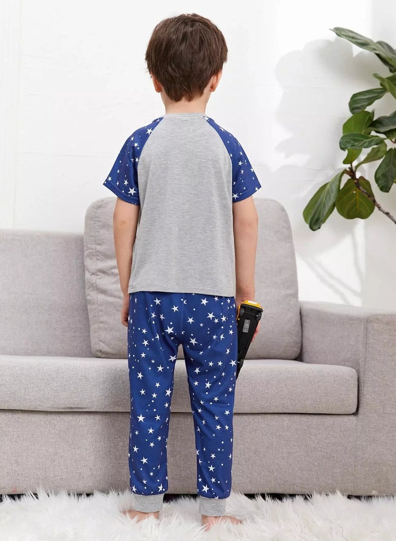 Toddler Boys Letter & Star Print Top and Pants PJ Set - Image 2