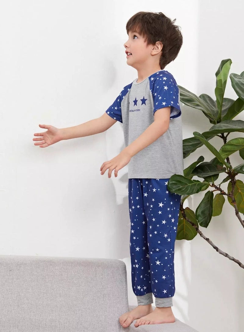 Toddler Boys Letter & Star Print Top and Pants PJ Set - Image 4
