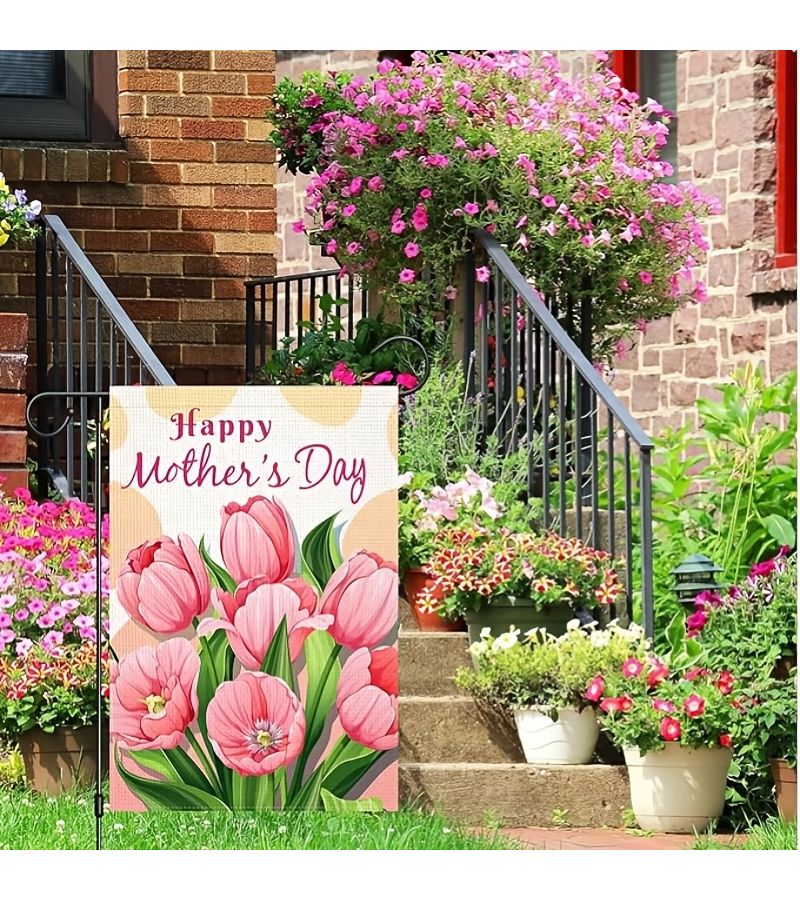 Pink Tulip Happy Mothers Day Garden Flag 135g Durable Polyester Double Sided Outdoor Decoration - Image 4