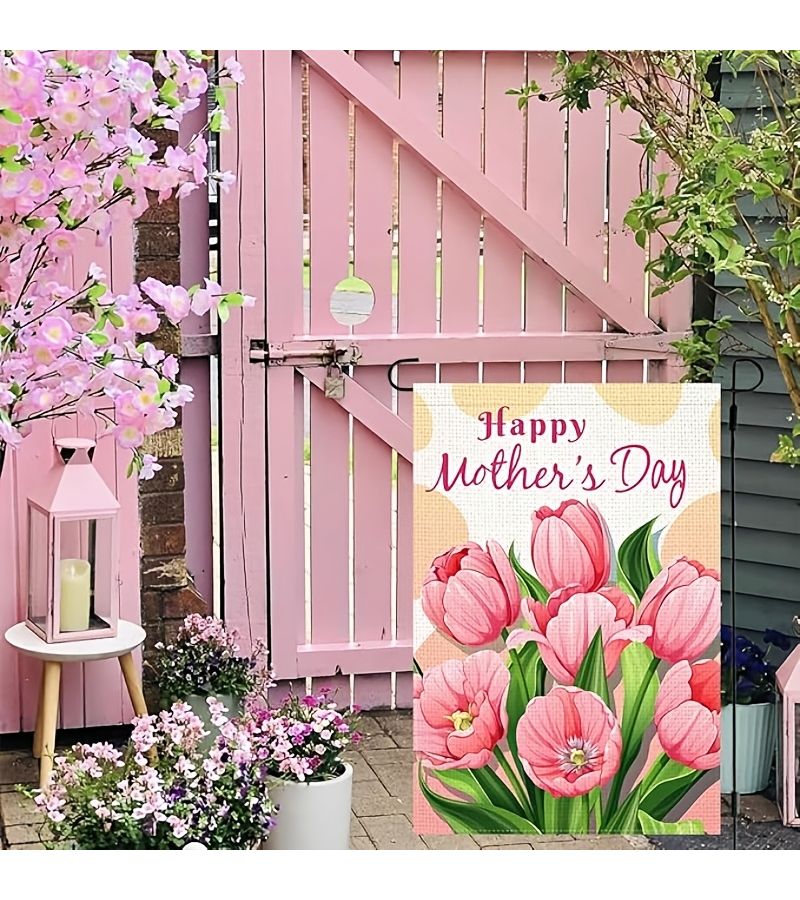 Pink Tulip Happy Mothers Day Garden Flag 135g Durable Polyester Double Sided Outdoor Decoration - Image 3