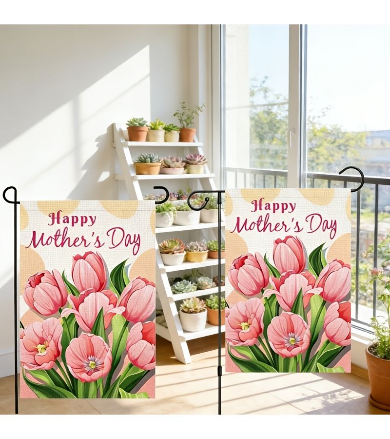 Pink Tulip Happy Mothers Day Garden Flag 135g Durable Polyester Double Sided Outdoor Decoration - Image 1