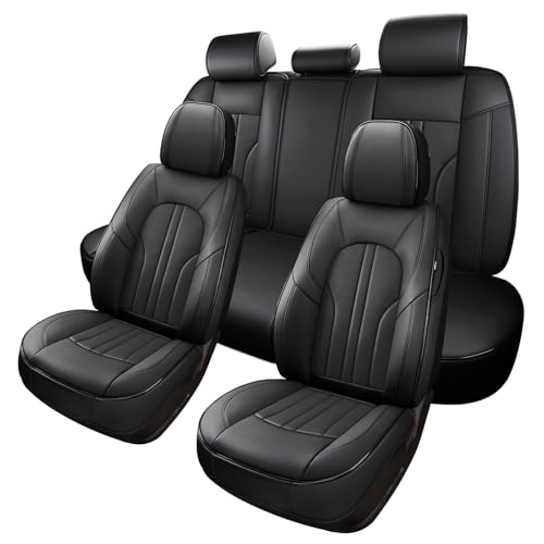 MINGBRON Car Seat Cover Full Set, Leather Car Seat Cover, Waterproof Seat Covers, Car Seat Cushion, Nappa Leather Seat Covers Car Seat Protector Universal Fit Most Cars Black - Image 1