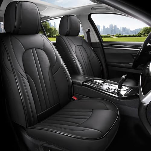 MINGBRON Car Seat Cover Full Set, Leather Car Seat Cover, Waterproof Seat Covers, Car Seat Cushion, Nappa Leather Seat Covers Car Seat Protector Universal Fit Most Cars Black - Image 2