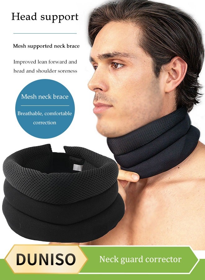 DUNISO Neck Brace Neck Protector for Neck Pain and Support，Soft Foam Cervical Collar for Sleeping, Adjustable Neck Support Brace for Wrap Align and Stabilize Vertebrae, Soft Collar Neck Brace, Black - Image 1