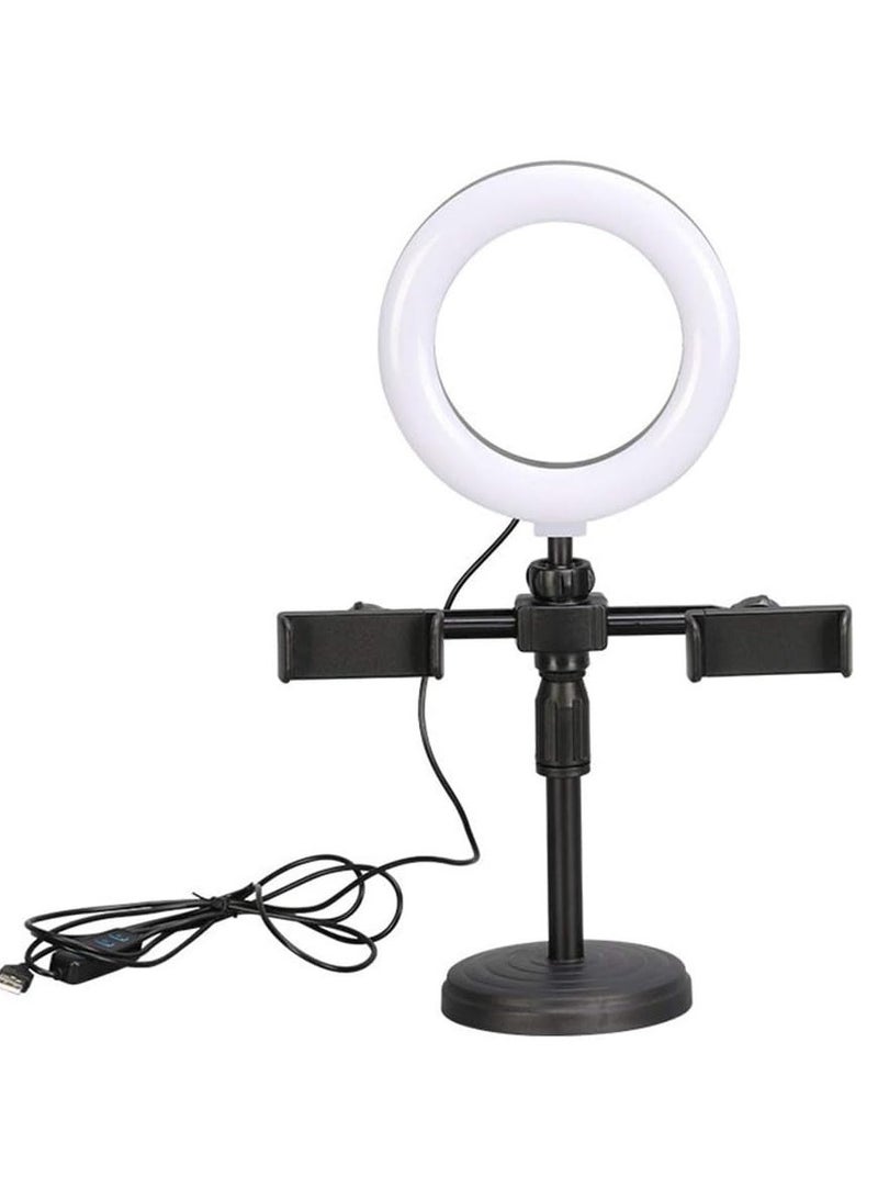 LED Ring Light Dimmable LED Desktop Fill Light 3 Colors Modes with 2/3 Phone Holders Curved Lampshade Design Eye Protection Without Glare for Live Stream Makeup (Color : A) - Image 1
