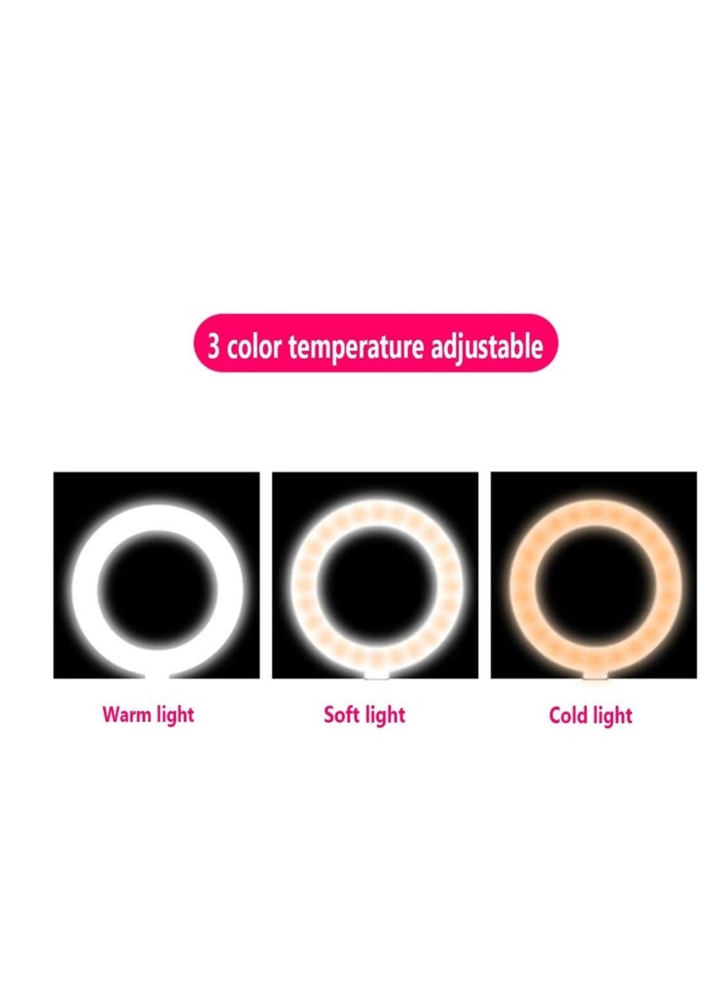 LED Ring Light Dimmable LED Desktop Fill Light 3 Colors Modes with 2/3 Phone Holders Curved Lampshade Design Eye Protection Without Glare for Live Stream Makeup (Color : A) - Image 2