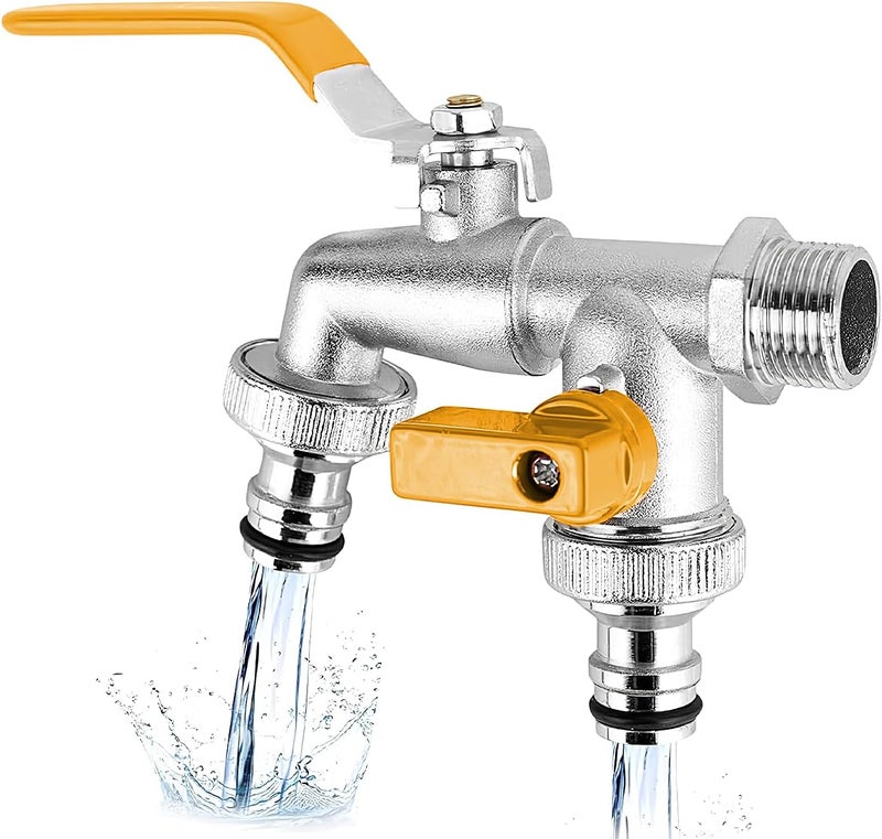 TecoKart ® Garden Tap 1/2 Inch Brass Hose Splitter, Dual Outlet Outdoor Faucet with 2-Way Valve & Individual Control, Frost-Proof Double Tap for Efficient Water Distribution, Hose Connector Compatible - Image 1