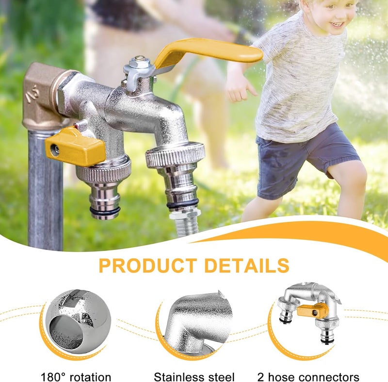 TecoKart ® Garden Tap 1/2 Inch Brass Hose Splitter, Dual Outlet Outdoor Faucet with 2-Way Valve & Individual Control, Frost-Proof Double Tap for Efficient Water Distribution, Hose Connector Compatible - Image 3