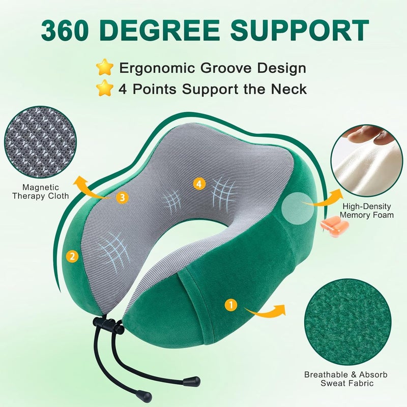 urnexttour Travel Pillow and Blanket Set Neck Pillows Travel Essentials with Sleep Mask for Airplane Car Memory Foam Green - Image 3