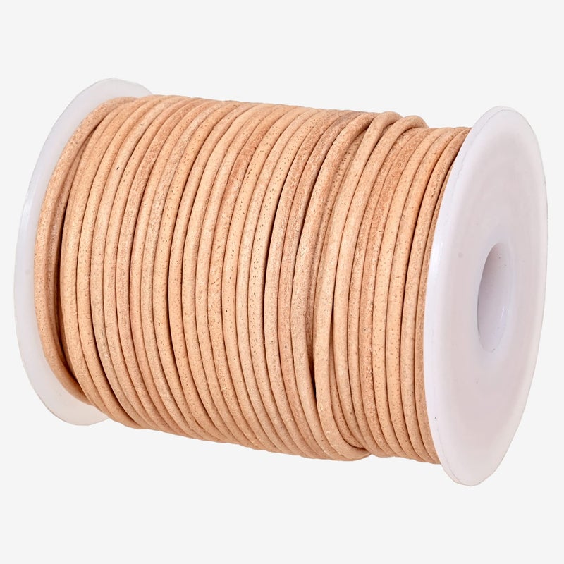 GENIQUE RealGenuine Round Leather String Cord for Necklace Bracelets Jewelry Kumihimo Braiding DIY Projects 20 Metres 2mm Natural