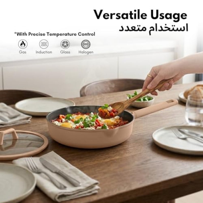 2.8 Litre Nonstick Saute Pan for healthy cooking, titanium-reinforced ceramic coating, taupe, PFAS PFOA-free, pour spout strainer lid, heat-resistant handle, all-stovetop compatible, dishwasher safe - Image 5