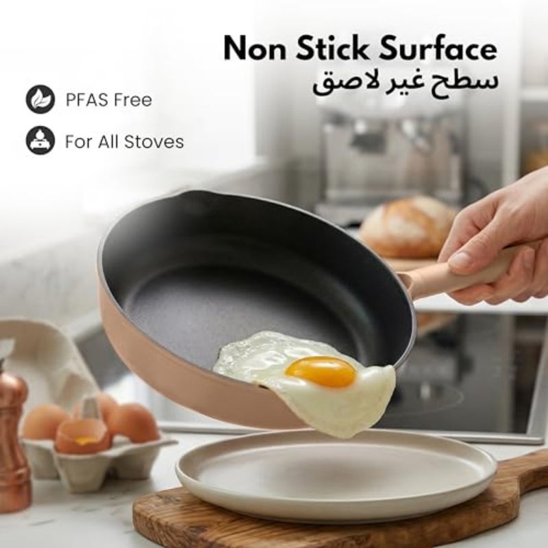 2.8 Litre Nonstick Saute Pan for healthy cooking, titanium-reinforced ceramic coating, taupe, PFAS PFOA-free, pour spout strainer lid, heat-resistant handle, all-stovetop compatible, dishwasher safe - Image 3