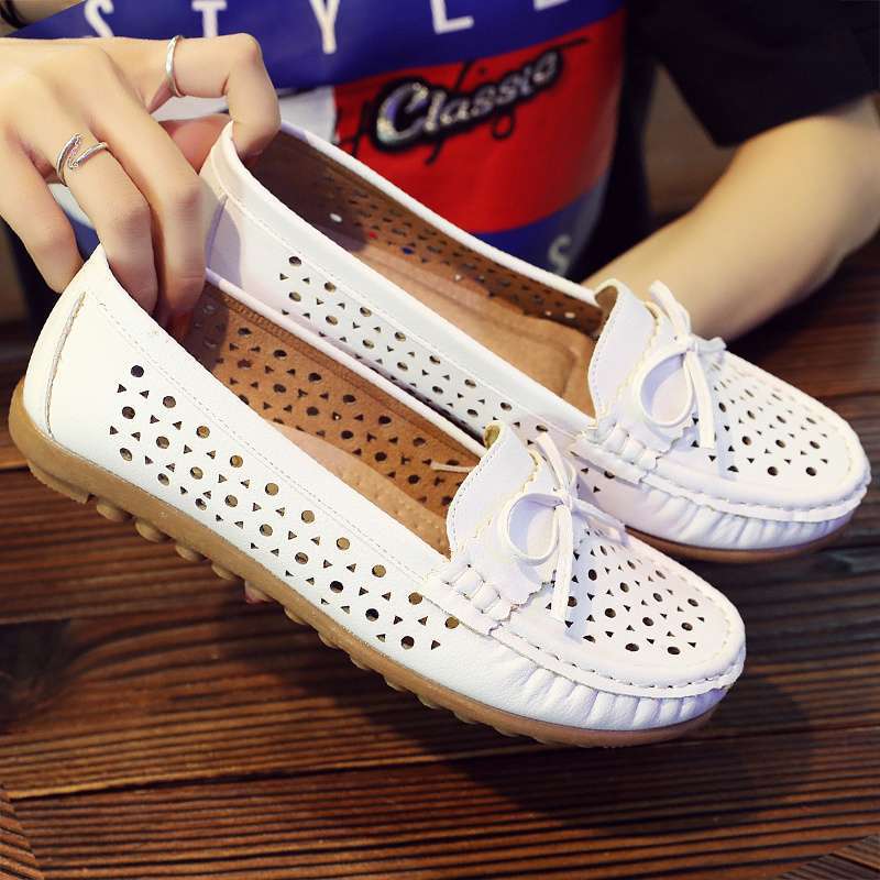 Spring and Autumn Nurses Shoes White Flat-soled Comfortable Soft-soled Work Shoes Non-slip White Shoes Hospital Womens Single Shoes plus size 42 818-1 hollow white normal code 