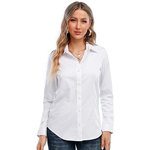 SUNNOW Women's Classic-Fit White Long Sleeve Button-Down Shirt Formal Work Wear - Image 5