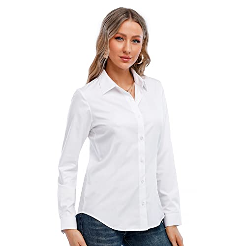 SUNNOW Women's Classic-Fit White Long Sleeve Button-Down Shirt Formal Work Wear - Image 4