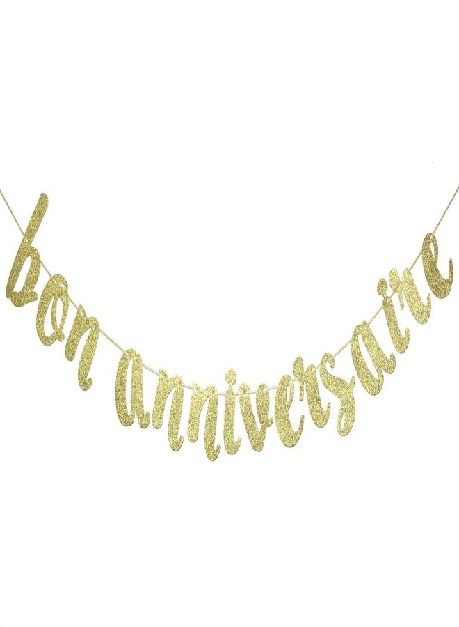 FOZEE Bon Anniversaire Banner for Happy Birthday Party Decorations French Theme Sign Photo Backdrop (Gold Glitter) - Image 1
