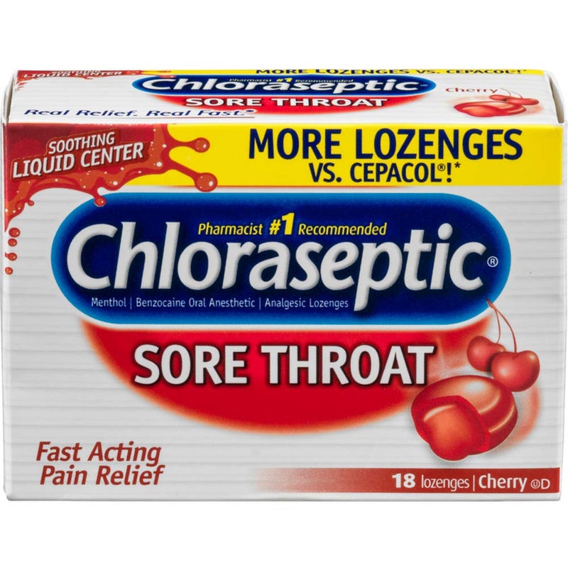 Chloraseptic Sore Throat Fast-Acting Numbing Lozenges, Cherry Flavor, 18 Count | Pack of 6