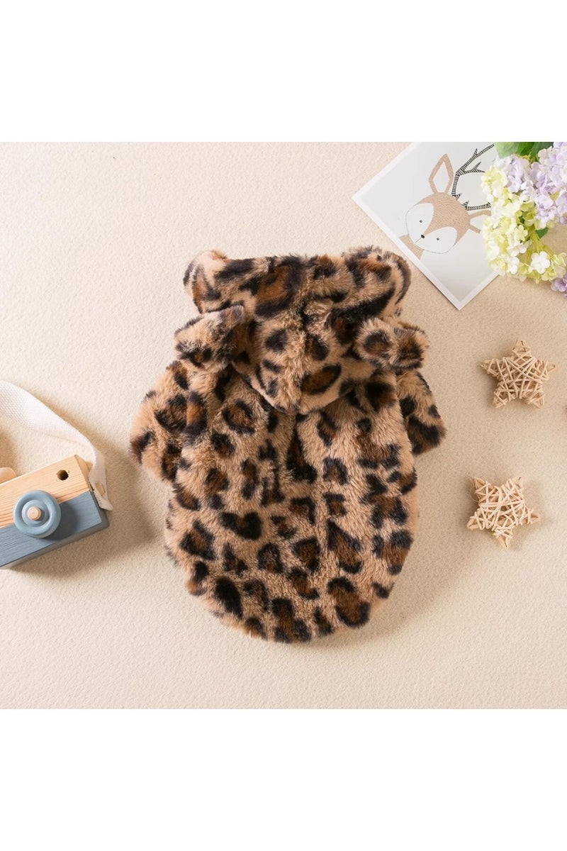 erorex XL(7-9KG) Coffee color Dog clothes, spring and autumn clothes, leopard print hooded coats, cat cloth