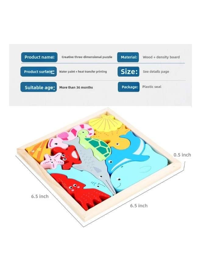 3D Cartoon Cognition Wooden Large Particle Puzzle for Kids Ages 2-4 Toys Parent-Child Interactive Montessori Toys for Children Learning Forest Animals Giraffe Elephant Fox Crocodile Zebra Monkey Rabbit and Color Early Education Toy - Image 4