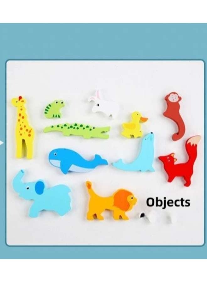 3D Cartoon Cognition Wooden Large Particle Puzzle for Kids Ages 2-4 Toys Parent-Child Interactive Montessori Toys for Children Learning Forest Animals Giraffe Elephant Fox Crocodile Zebra Monkey Rabbit and Color Early Education Toy - Image 3