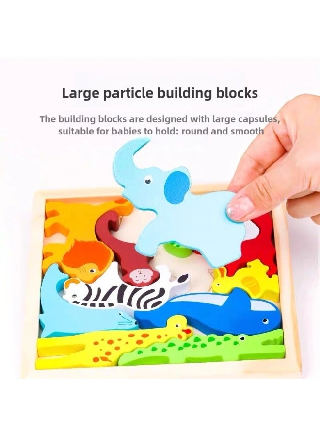 3D Cartoon Cognition Wooden Large Particle Puzzle for Kids Ages 2-4 Toys Parent-Child Interactive Montessori Toys for Children Learning Forest Animals Giraffe Elephant Fox Crocodile Zebra Monkey Rabbit and Color Early Education Toy - Image 2
