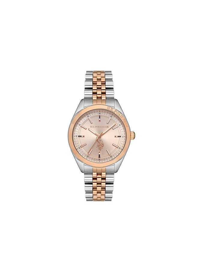U.S. Polo Assn. U.S. Polo Assn. Fundamental 37mm Ladies' Watch with Rose Gold Dial & Two-Tone Stainless Steel Band - USPA2041-08, Merging Sophistication with Sportiness 