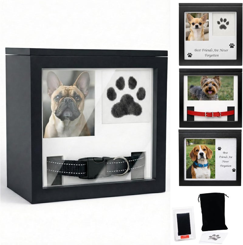 OtterPets Large Dog Urn for Ashes, 4 Customizable Displays with Paw Print Ink Kit, 8.5x8.5x5.8 Pet Urn for Dog Ashes, Pet Cremation Box, Cat Urn for Ashes, Dog Ashes Keepsake (Black Small) - Image 1