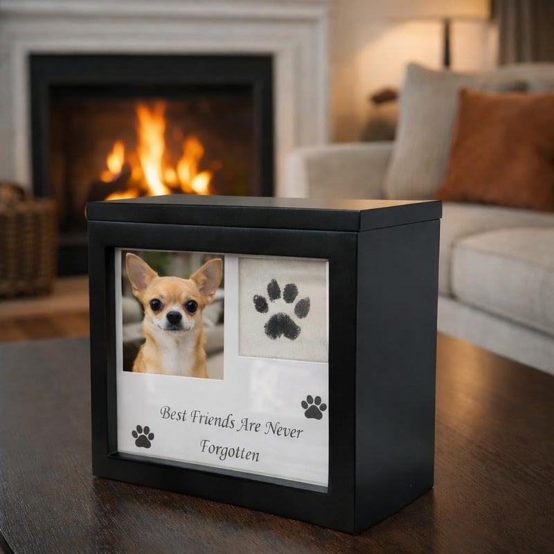 OtterPets Large Dog Urn for Ashes, 4 Customizable Displays with Paw Print Ink Kit, 8.5x8.5x5.8 Pet Urn for Dog Ashes, Pet Cremation Box, Cat Urn for Ashes, Dog Ashes Keepsake (Black Small) - Image 5