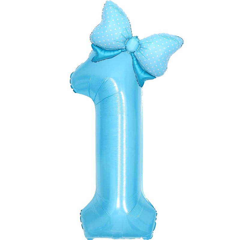 Florisland Alice In Onederland 1St Birthday Girl Pastel Blue Birthday Decorations  Bow Balloons Foil Mylar Large 40  1 Balloon For Kawaii Bow Coquette 1St Party Decorations - Image 1
