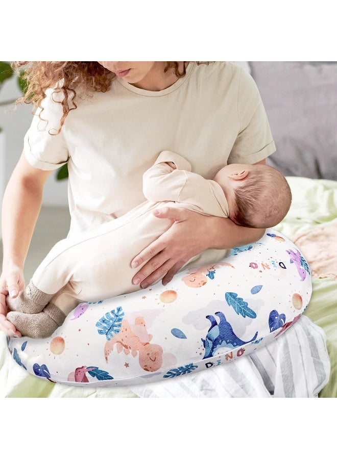 DILIMI Nursing Pillow Cover Stretchy Removable Case for Breastfeeding Pillows, Ultra Soft Comfortable Slipcover for Baby Girl and Boy, Watercolor Dinosaur and Leaves - Image 5