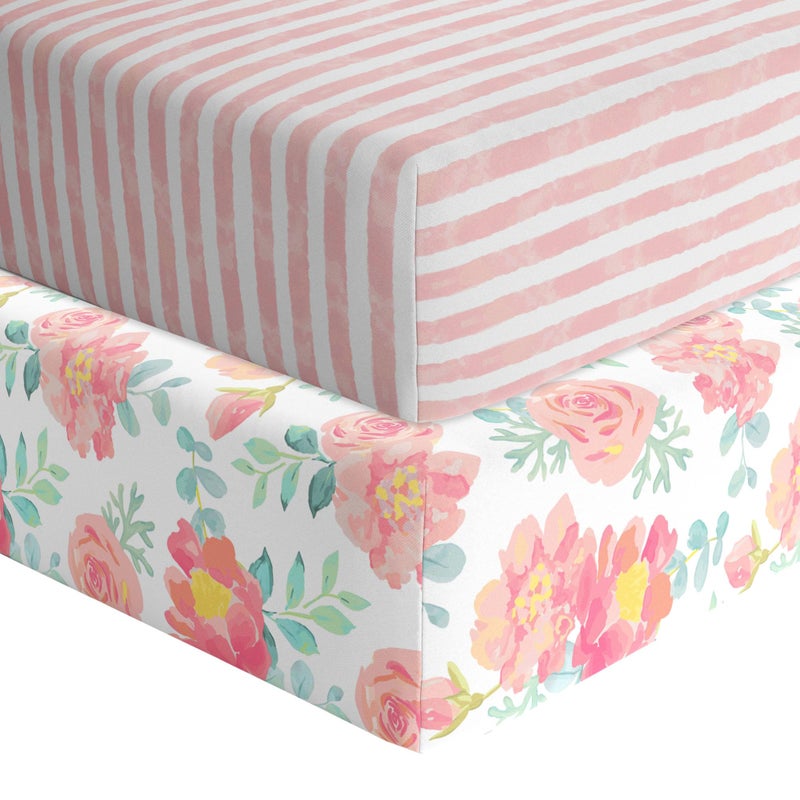 Featherhead 2Pack Fitted Crib Sheets 100 Cotton 52 x 28 x 9 for Standard Crib and Toddler Mattress Jersey Garden Floral