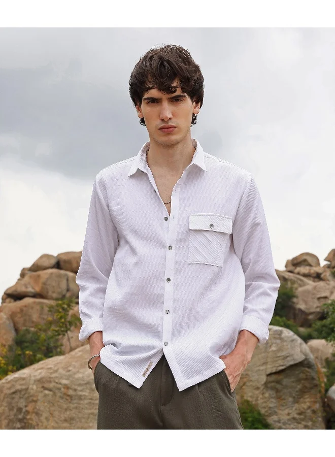 CAHOOT  Men's Powder White Utility Textured Shirt For Casual Wear | Spread Collar | Long Sleeve | Button Closure | Shirt Crafted With Comfort Fit For Everyday Wear for Men | Best Price UAE