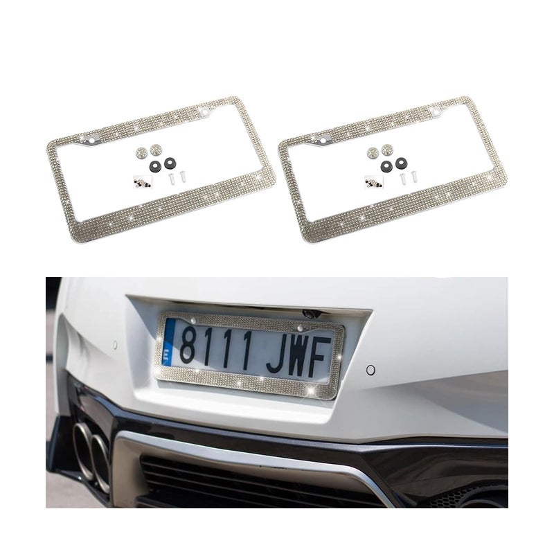 YALOK Bling 2PCS Car License Plate Frame Handcrafted Crystal Stainless Steel License Plate Frame Sparkly Durable Universal Fit Car Accessories for Girls Women Golden - Image 3