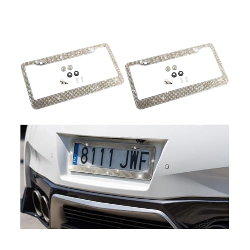 YALOK Bling 2PCS Car License Plate Frame Handcrafted Crystal Stainless Steel License Plate Frame Sparkly Durable Universal Fit Car Accessories for Girls Women Golden - Image 1