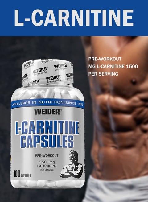 Weider L-Carnitine – 100 Capsules – Fat Metabolism & Energy Booster for  Weight Management | Best Price UAE