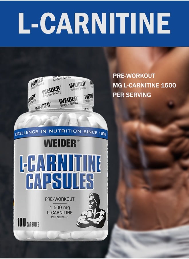 Weider - L-Carnitine – 100 Capsules – Fat Metabolism & Energy Booster for Weight Management - Image 1