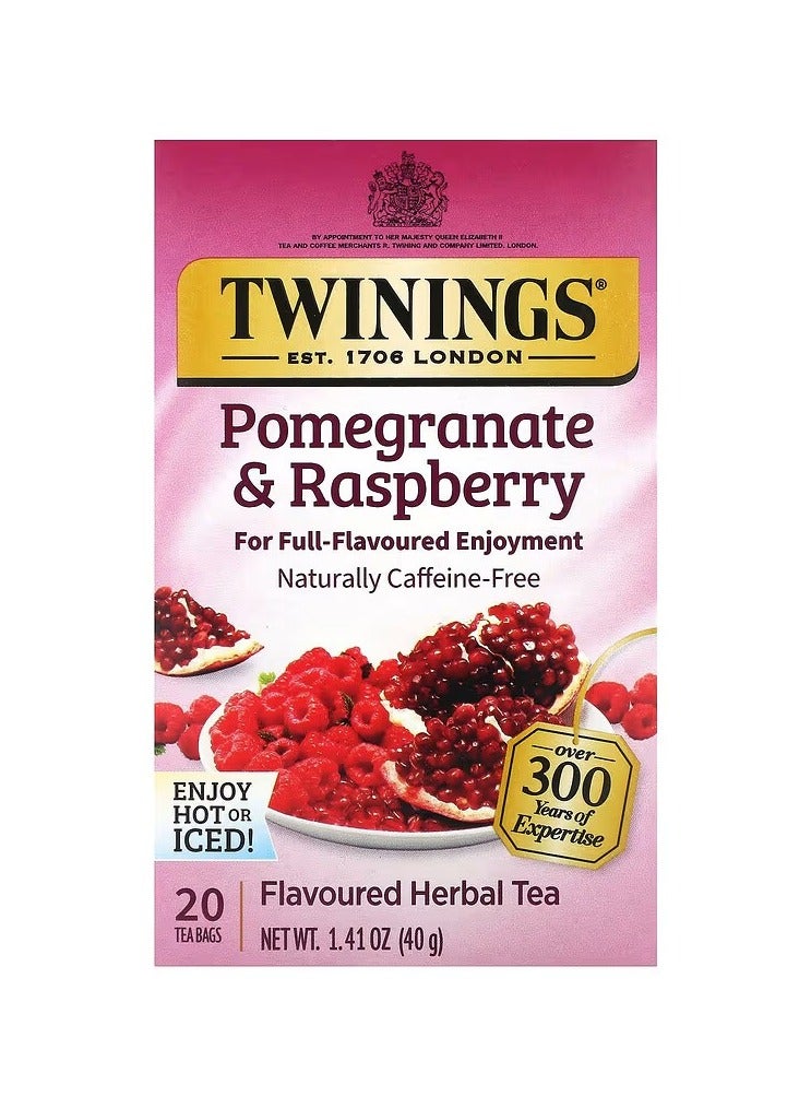 Twinings Flavored Herbal Tea, Pomegranate & Raspberry, Caffeine Free, 20 Tea Bags, 1.41 oz (40 g)
