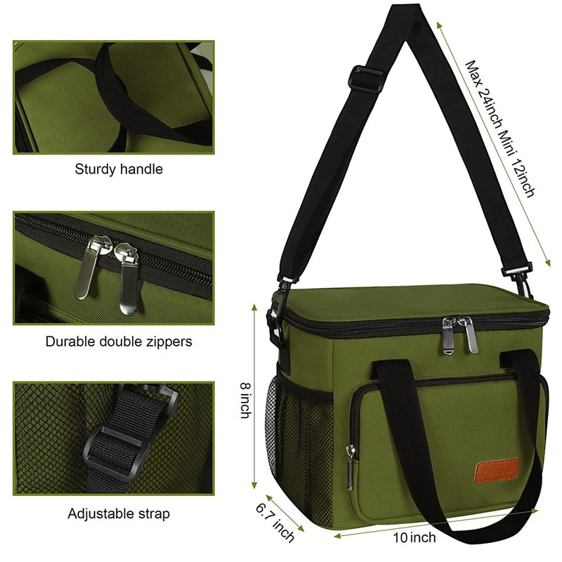 Femuar Lunch Bags for Women/Men, Insulated Lunch Bag for Work Office Picnic - Large Lunch Cooler Bag Leakproof Lunch Box with Adjustable Shoulder Strap for Adults - Army Green - Image 5