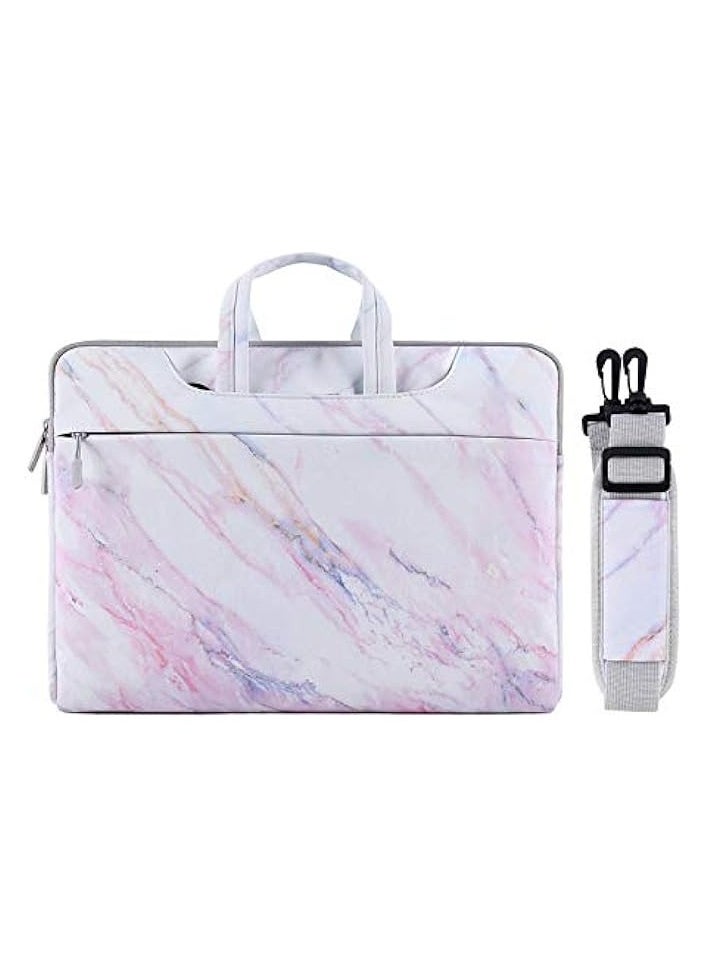 Mosiso Laptop Shoulder Bag Compatible with MacBook Air/Pro,13-13.3 inch Notebook,Compatible with MacBook Pro 14 inch 2022 2021 M1 Pro/Max A2442, Canvas Marble Briefcase Sleeve Case Cover, Pink  - Image 1