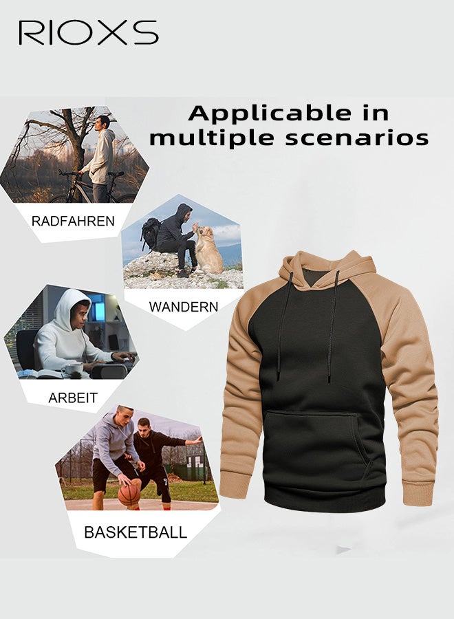 ريوكس هوديس رجالي، هوديس رجالي عصري فضفاض بأكمام طويلة وغطاء للرأس، هوديس كاجوال بجيوب وكتل ألوان متباينة، هوديس مريح وخفيف الوزن برباط عنق وتصميم مرقع، ملابس شتوية وخريفية للمكتب والحفلات والمدرسة والجري والرياضة والنادي الرياضي والمزيد، باللونين البني والرمادي - Image 5