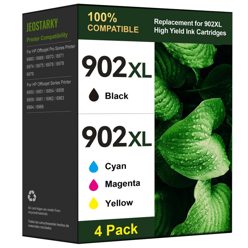 Jeostarky 902XL Ink Cartridge for HP Printer Replacement for HP 902XL Ink Cartridge Combo Pack Compatible for HP Officejet Pro 6978 6968 6970 6960 6971 6974 6975 6976 6979 6965 6977 Printer (4 Pack) - Image 1