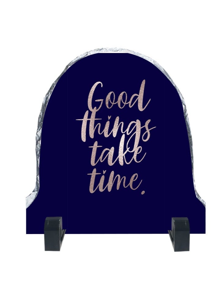 Service Zone Protective Printed White Rock Shape Marble Photo Frame for Table Top Good Things Take Time  - Image 1