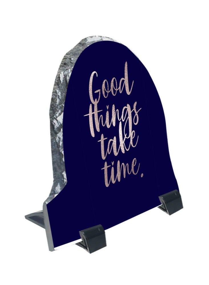Service Zone Protective Printed White Rock Shape Marble Photo Frame for Table Top Good Things Take Time  - Image 2