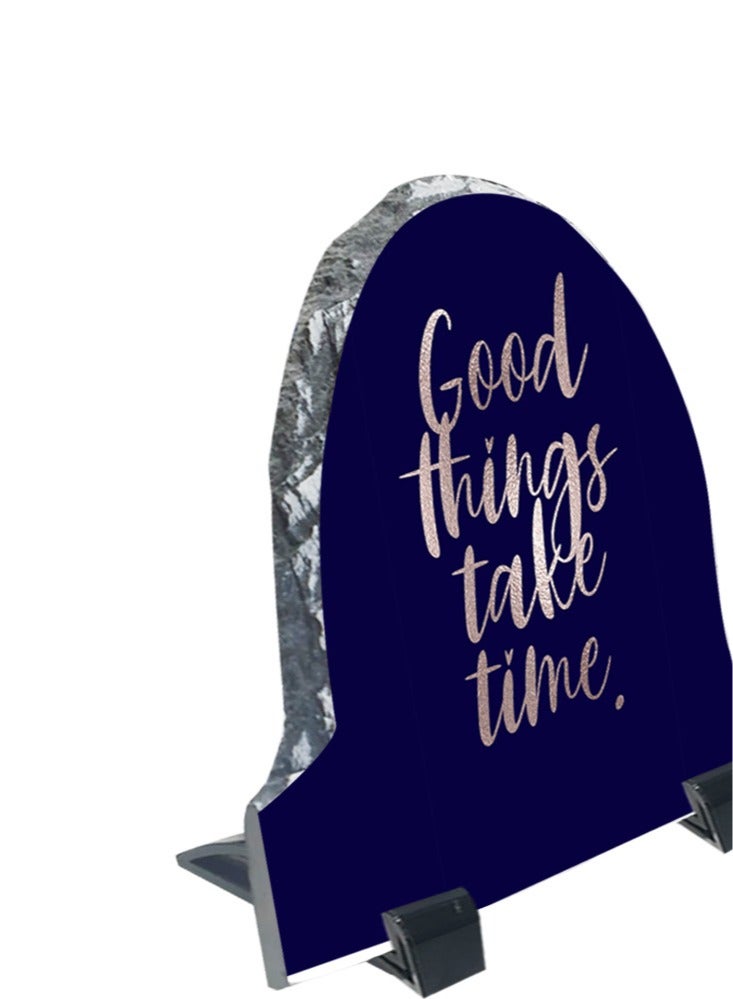 Service Zone Protective Printed White Rock Shape Marble Photo Frame for Table Top Good Things Take Time  - Image 3