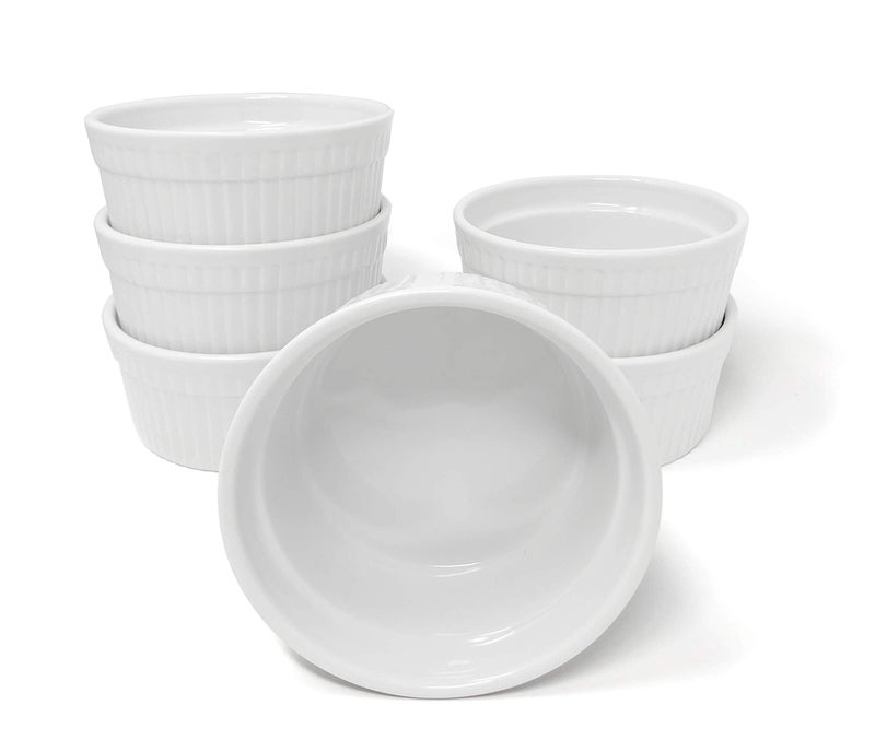 Furmaware Set of 6 Ceramic Ramekins  NonToxic Classic White Porcelain Custard Cups  Oven Safe Ramekins for Baking and Serving Single Servings of Desserts Dips and Snacks  12 oz